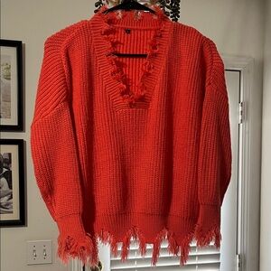Fringed Orange Sweater